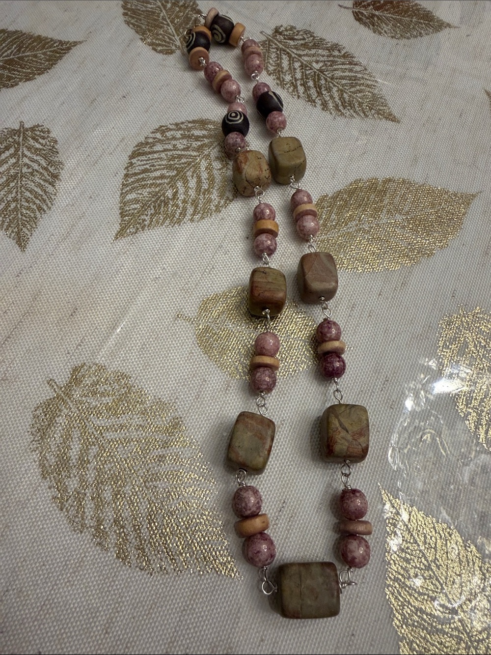 Handmade Pink and Earth-Tone Jasper Beaded Necklace 19 inches